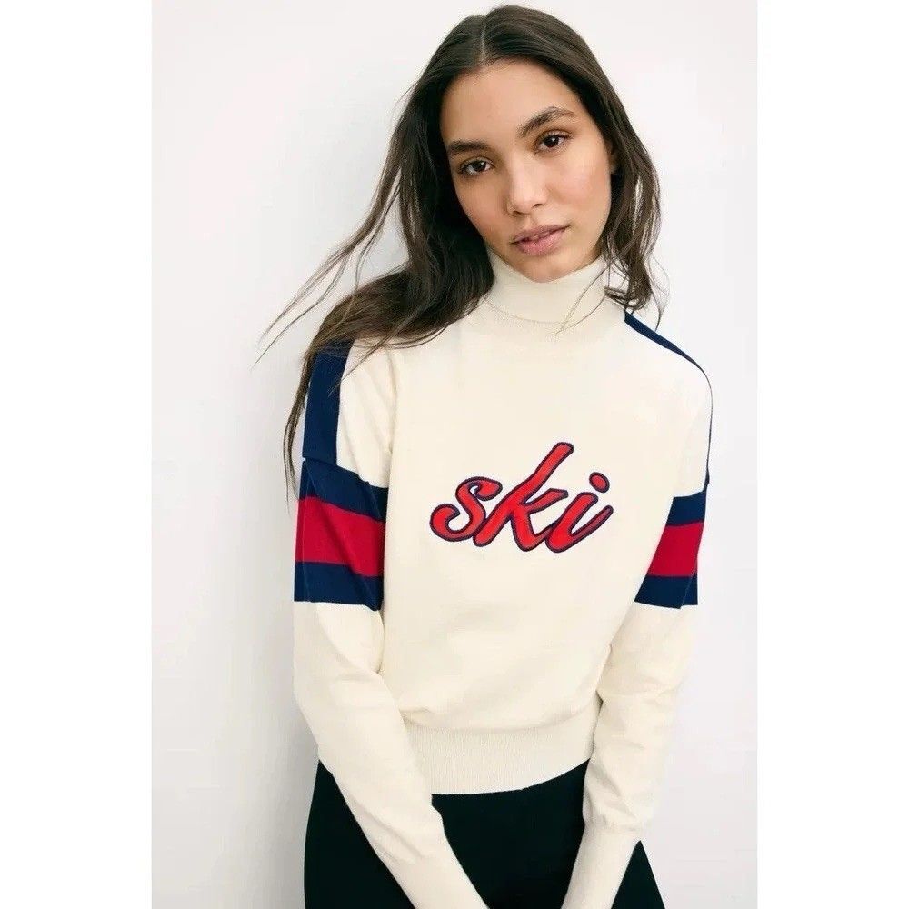 Alexia Admor Jenni Turtleneck Sweater Ski Graphic White Size Small